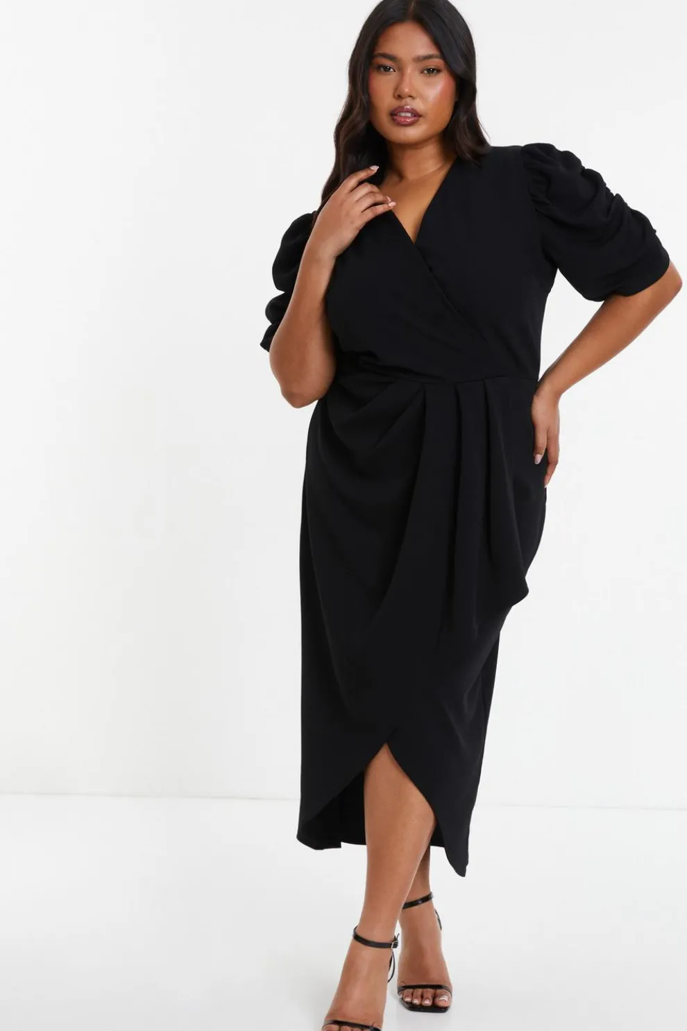 Curve Black Wrap Midi Dress