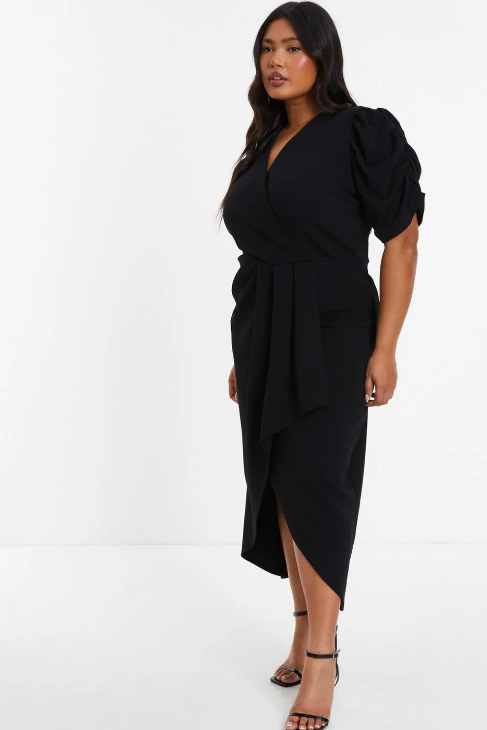 Curve Black Wrap Midi Dress