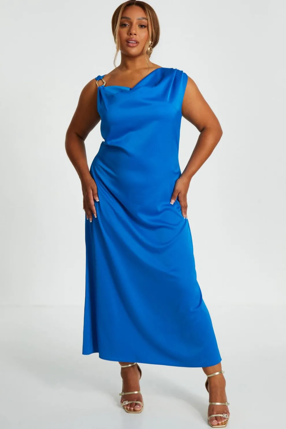 Curve Blue Cowl Neck Midaxi Dress
