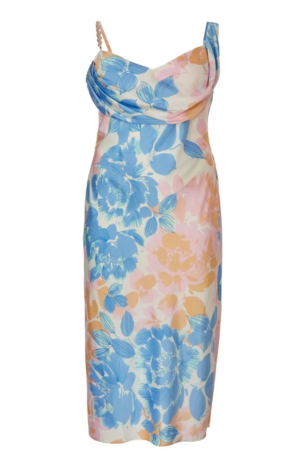 Curve Blue Satin Floral Midaxi Dress