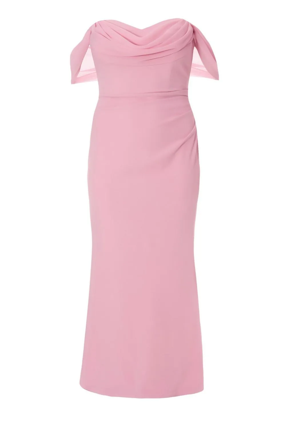 Curve Blush Chiffon Bardot Maxi Dress