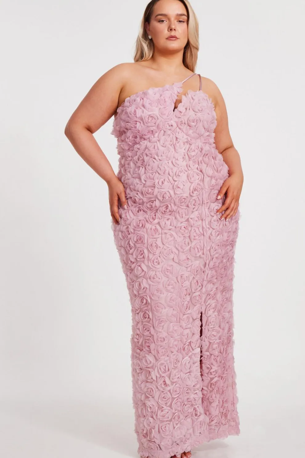 Curve Blush One Shoulder Floral Maxi Dress