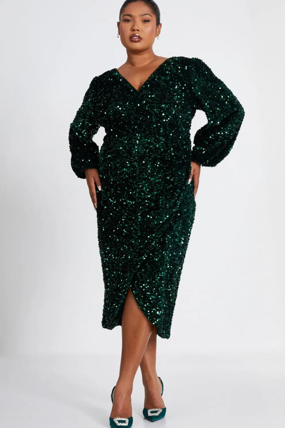 Curve Bottle Green Sequin Midi Dress