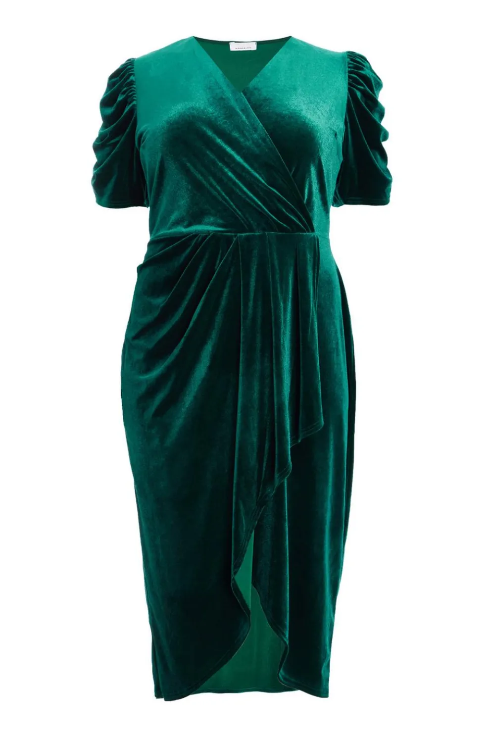 Curve Bottle Green Velvet Wrap Midi Dress