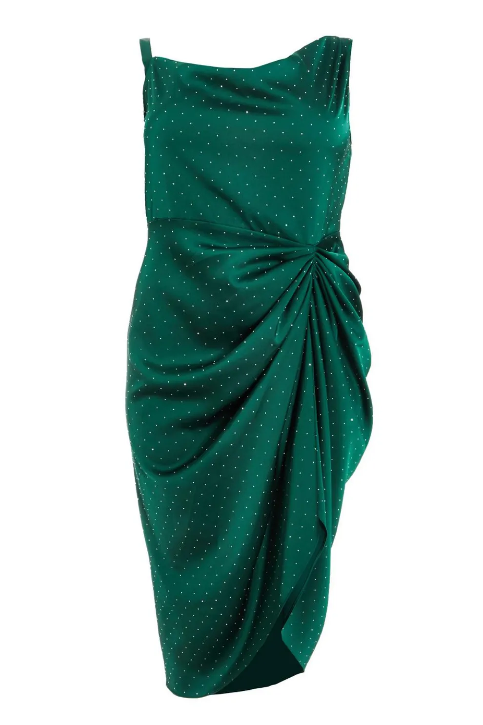 Curve Bottle Green Rhinestone Satin Midi Dress