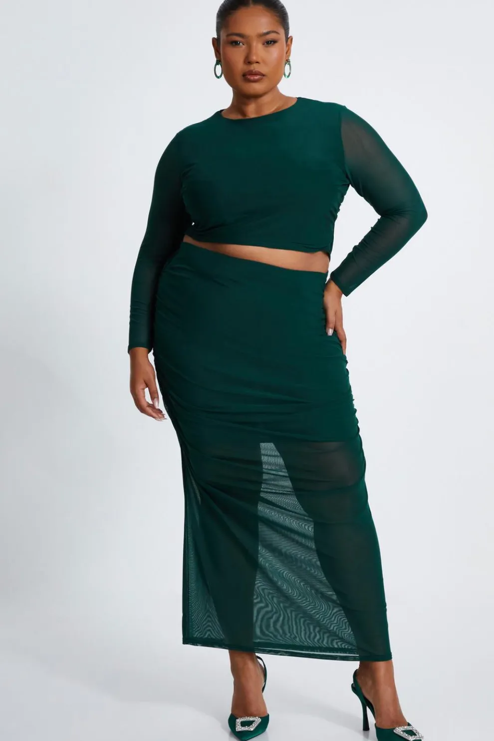 Curve Bottle Green Mesh Crop Top