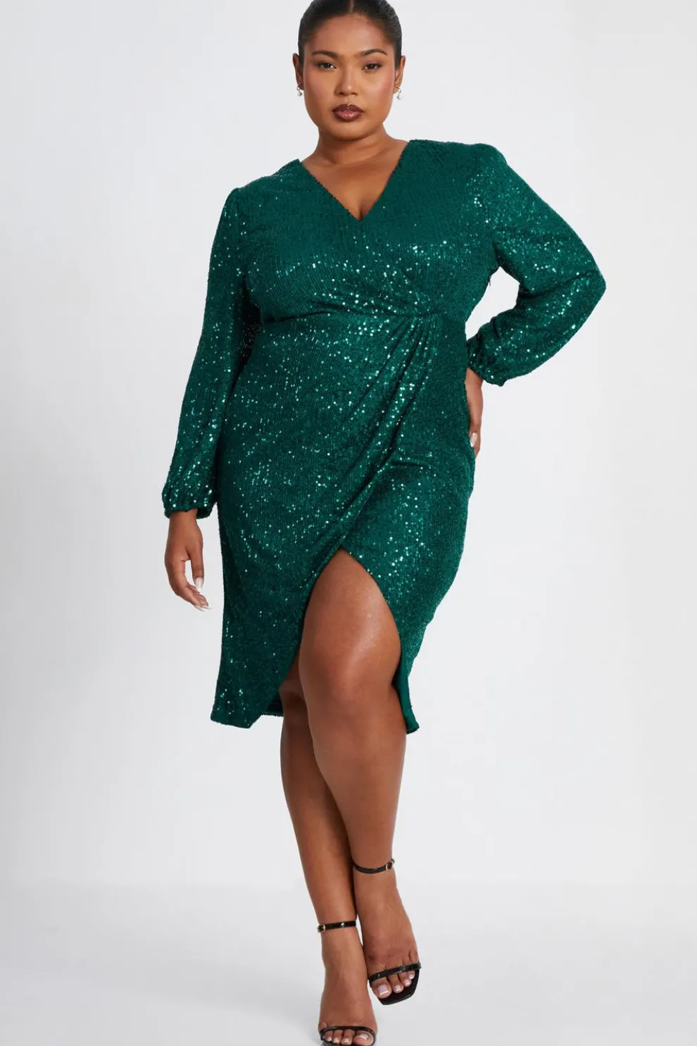 Curve Bottle Green Sequin Midi Dress