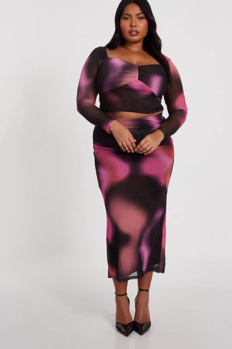 Curve Brown Marble Print Crop Top