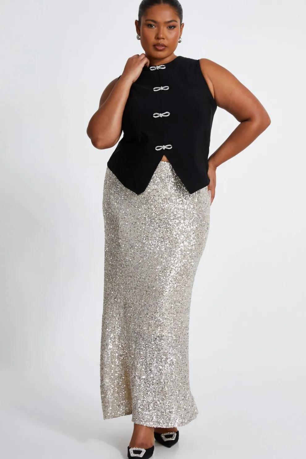 Curve Champagne Sequin Maxi Skirt