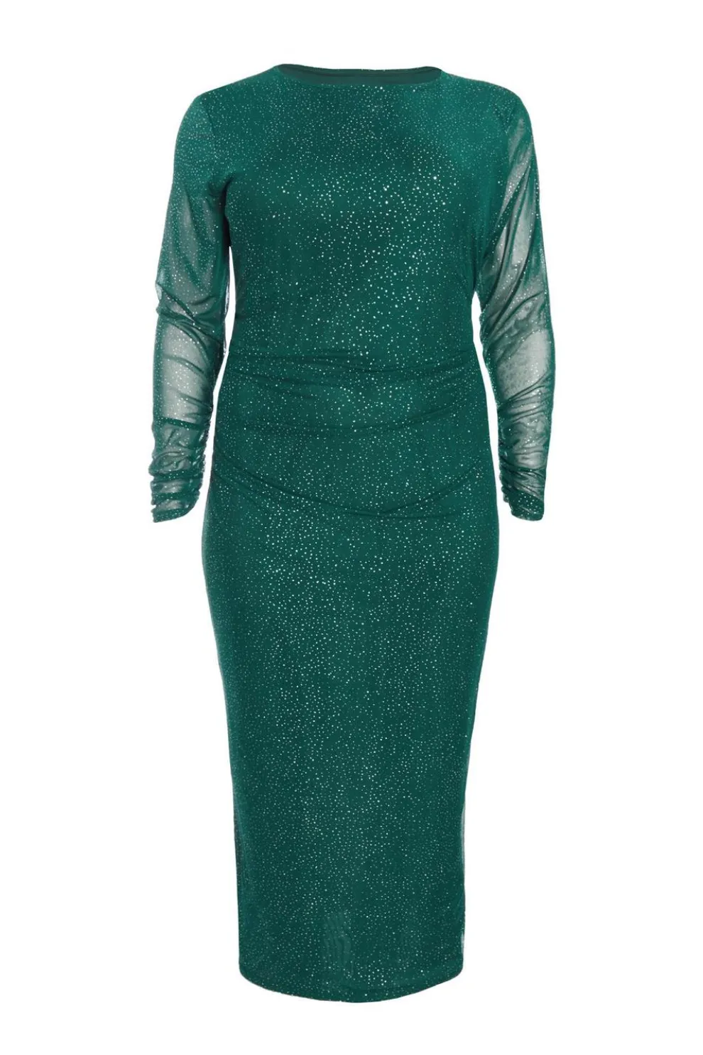 Curve Dark Green Glitter Mesh Midaxi Dress