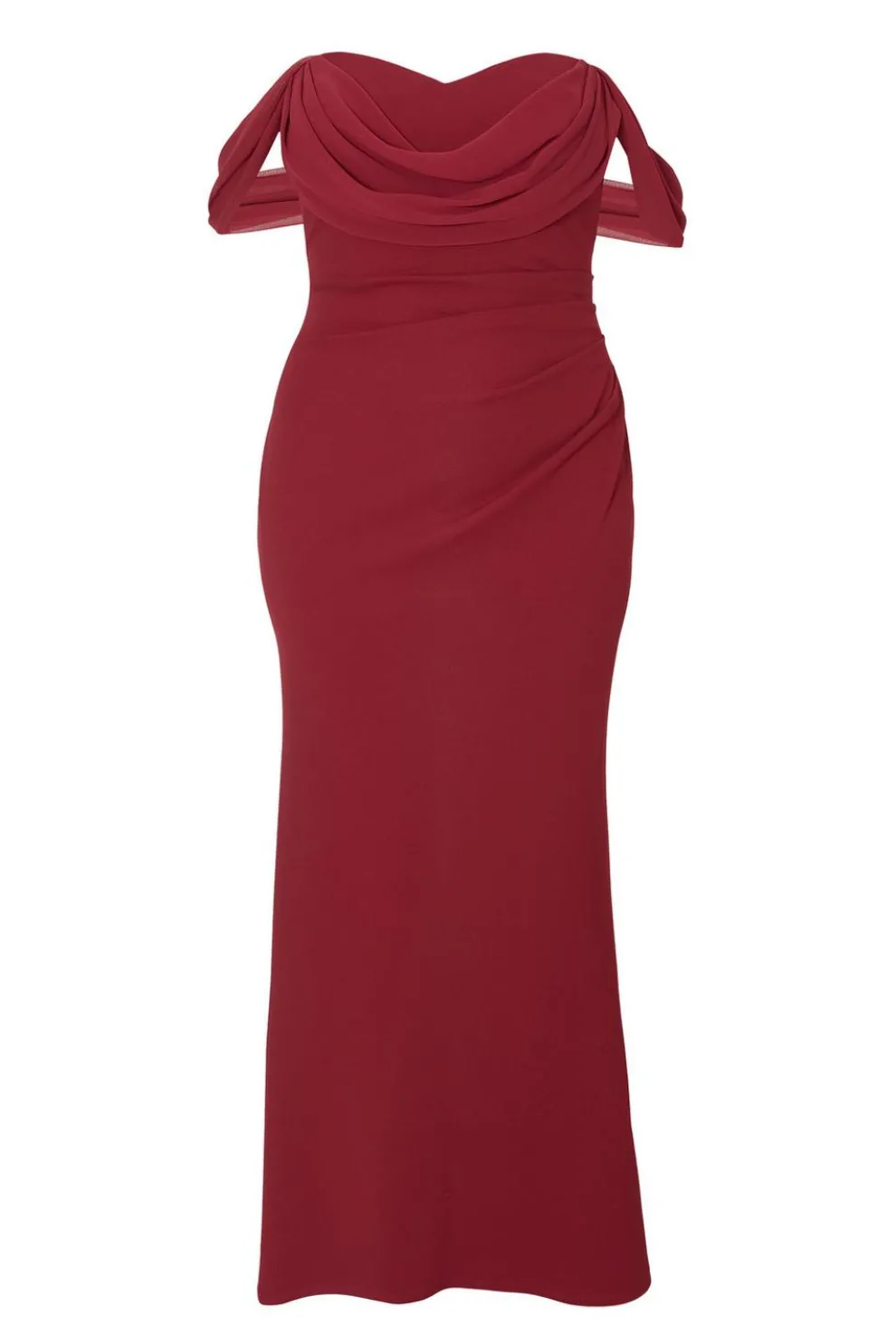 Curve Dark Red Chiffon Bardot Maxi Dress