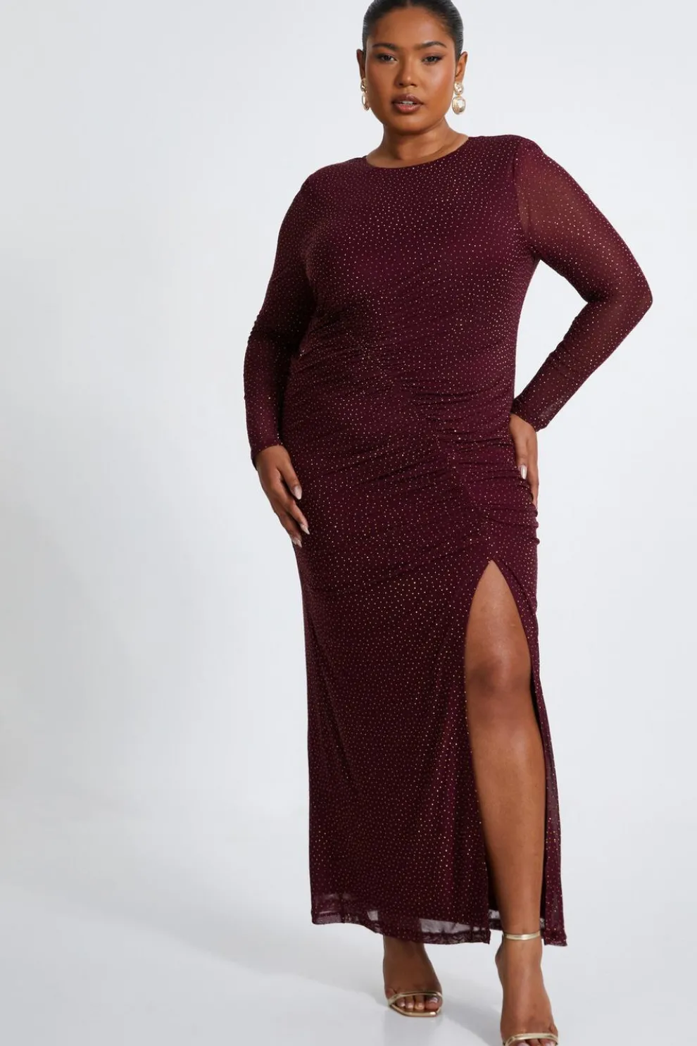 Curve Dark Red Mesh Midaxi Dress