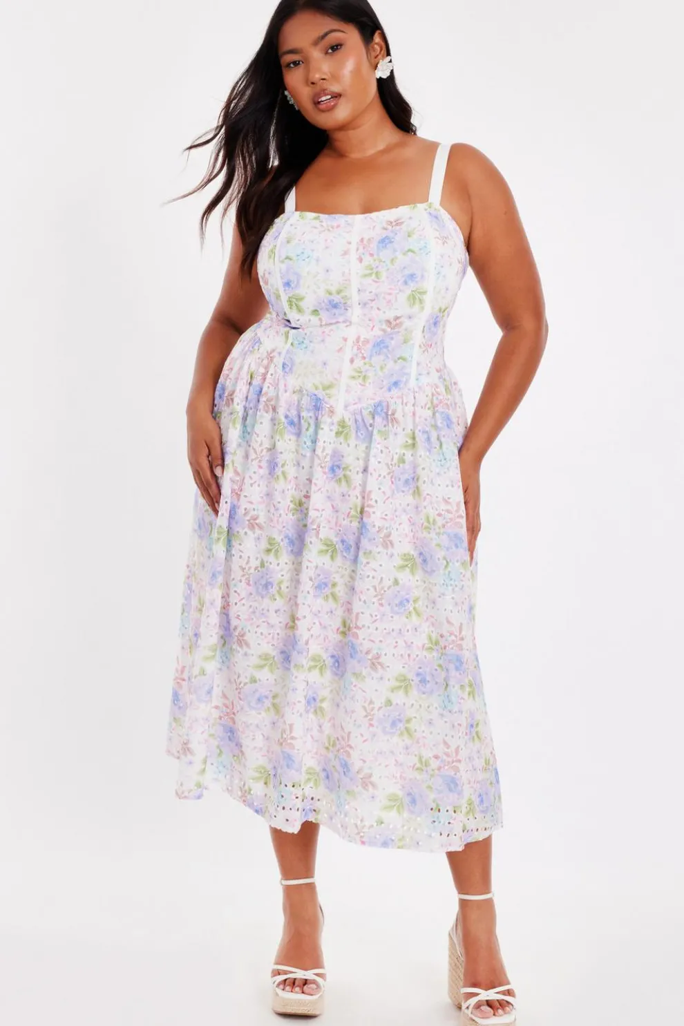 Curve Floral Embroidered Midi Dress