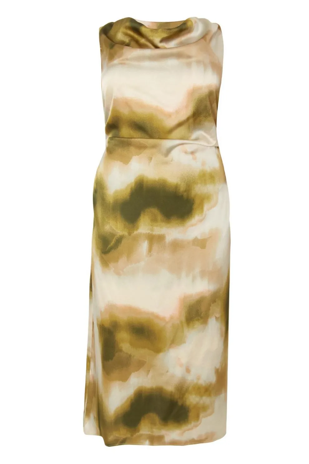 Curve Khaki Printed Satin Midaxi Dress