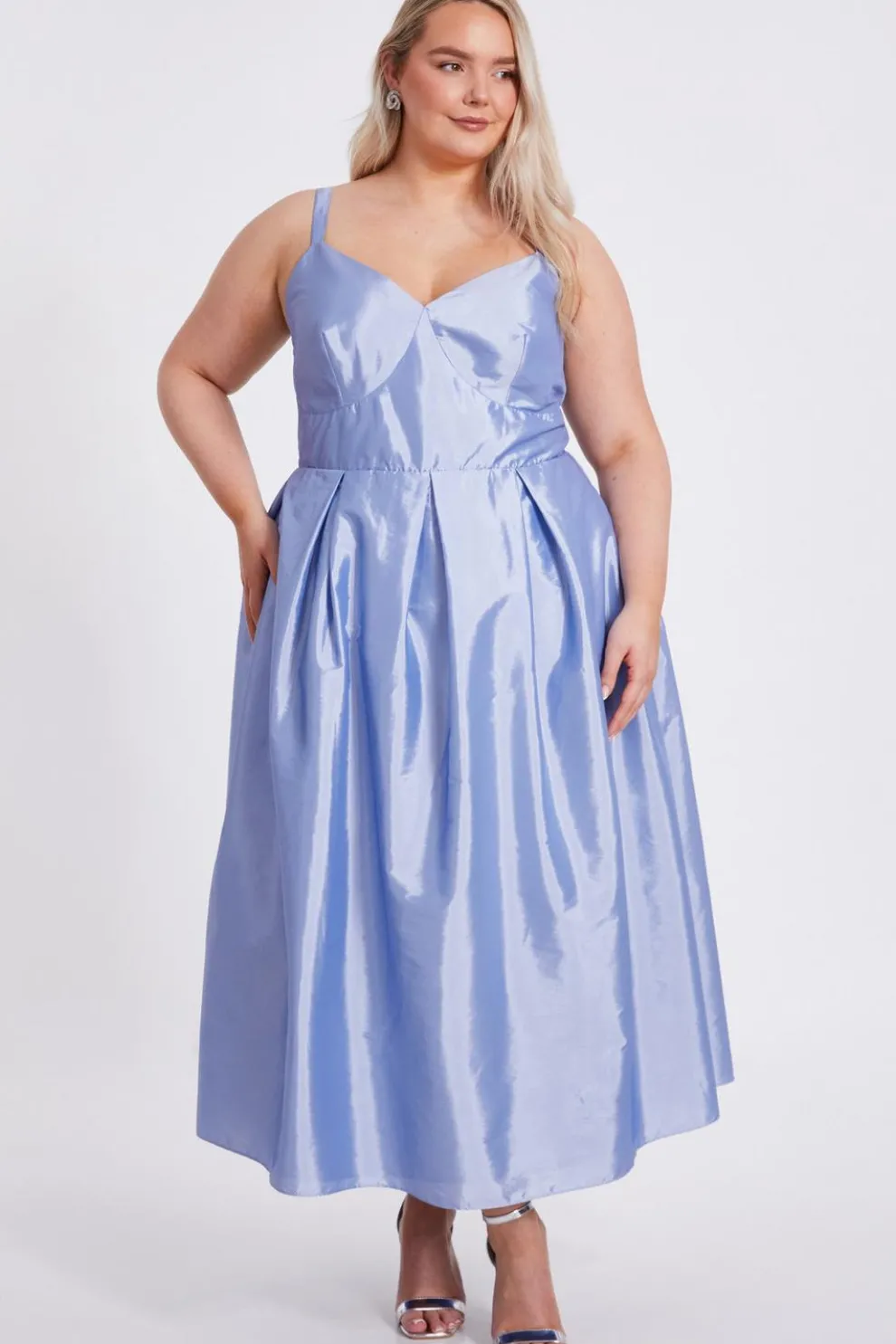 Curve Light Blue Taffeta Midi Dress