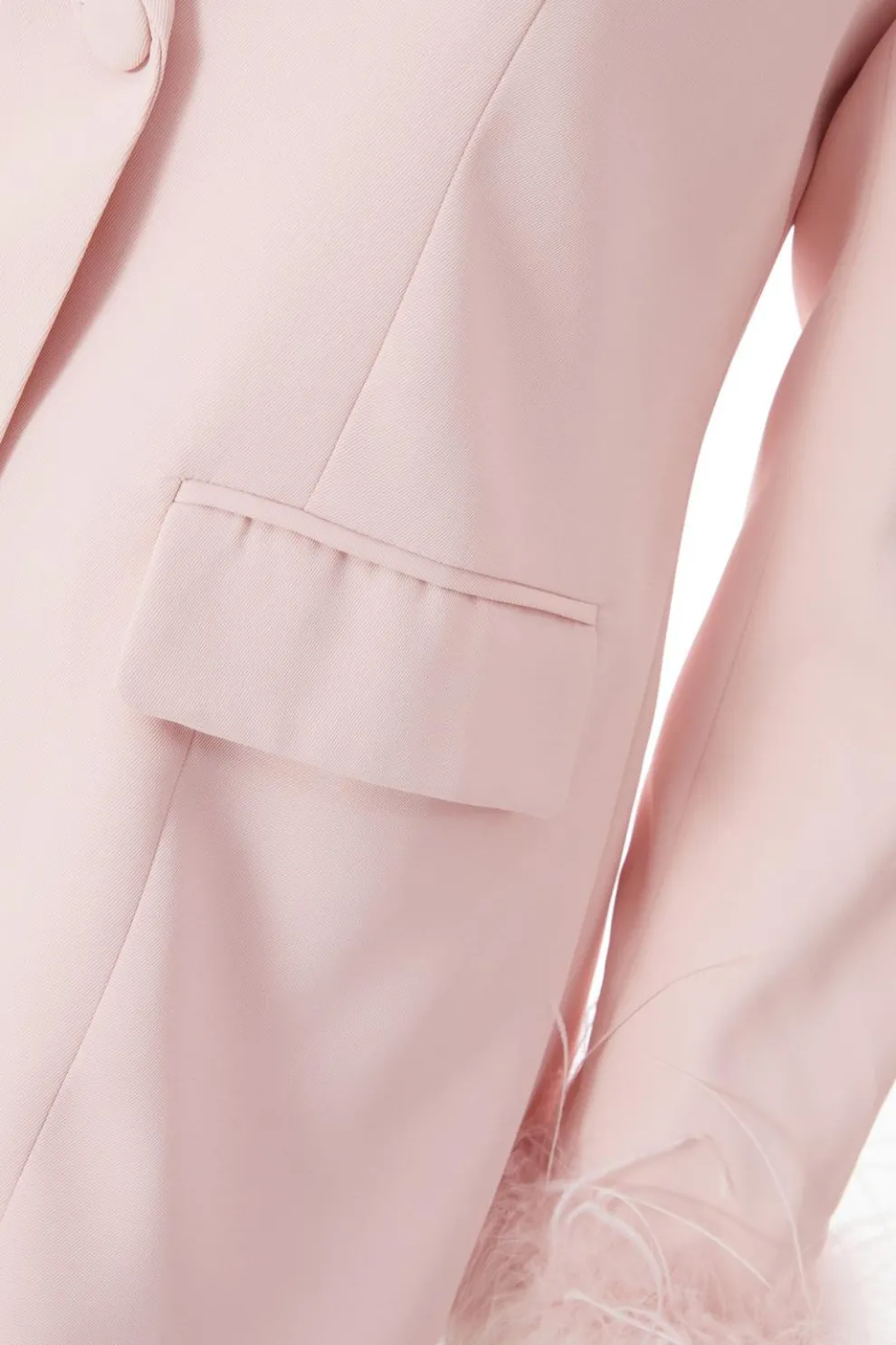 Curve Light Pink Feather Trim Blazer