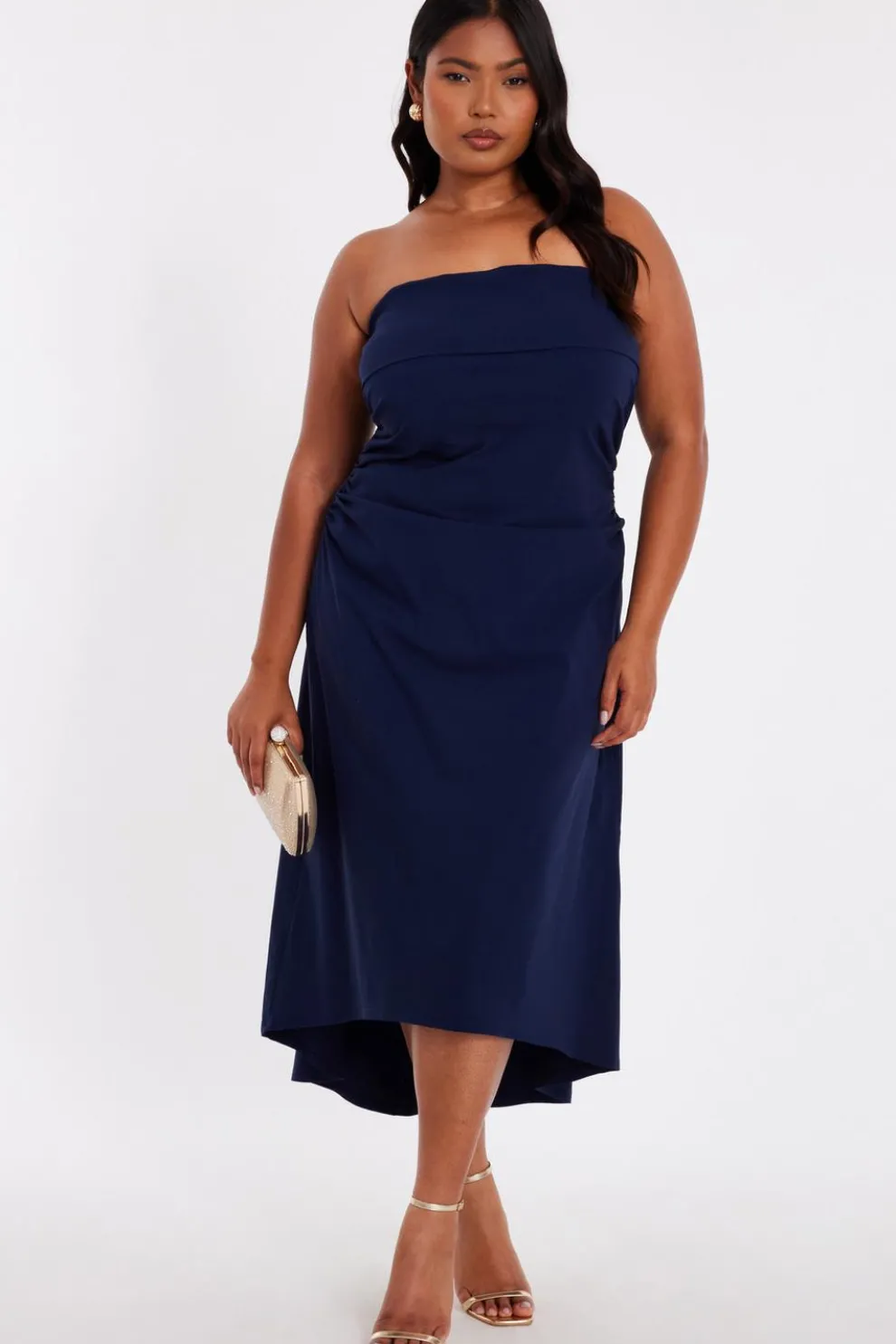 Curve Navy Bandeau Midi Dress
