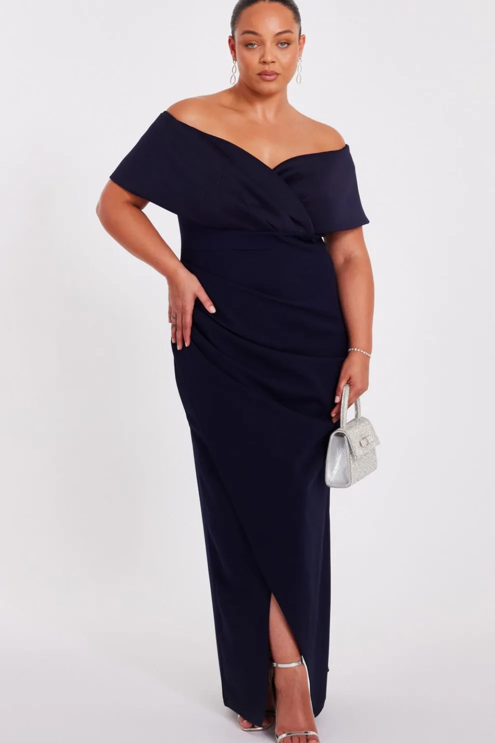 Curve Navy Bardot Maxi Dress