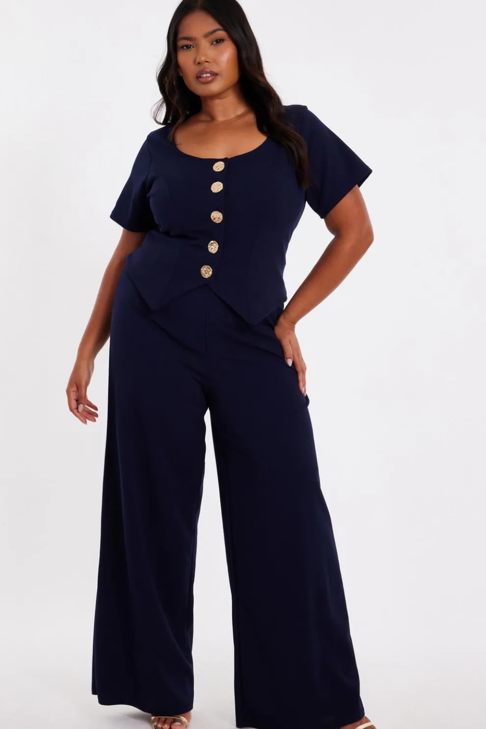 Curve Navy Button Detail Jumpsuit