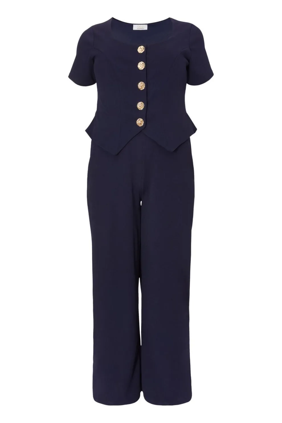Curve Navy Button Detail Jumpsuit