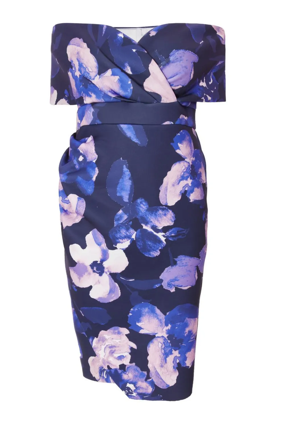 Curve Navy Floral Bardot Midi Dress