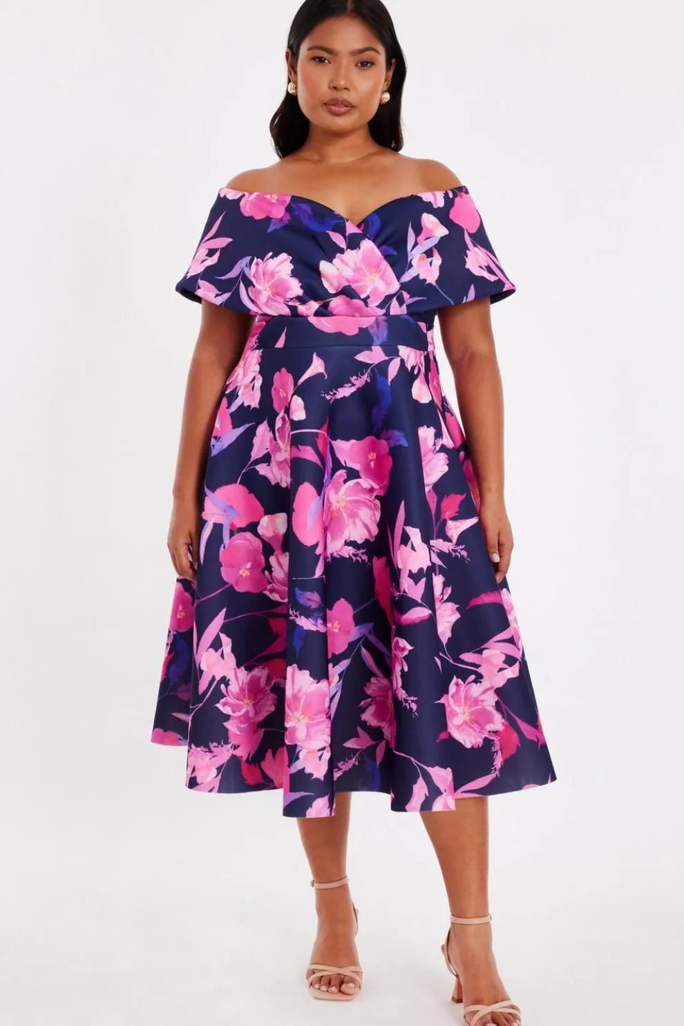 Curve Navy Floral Skater Dress