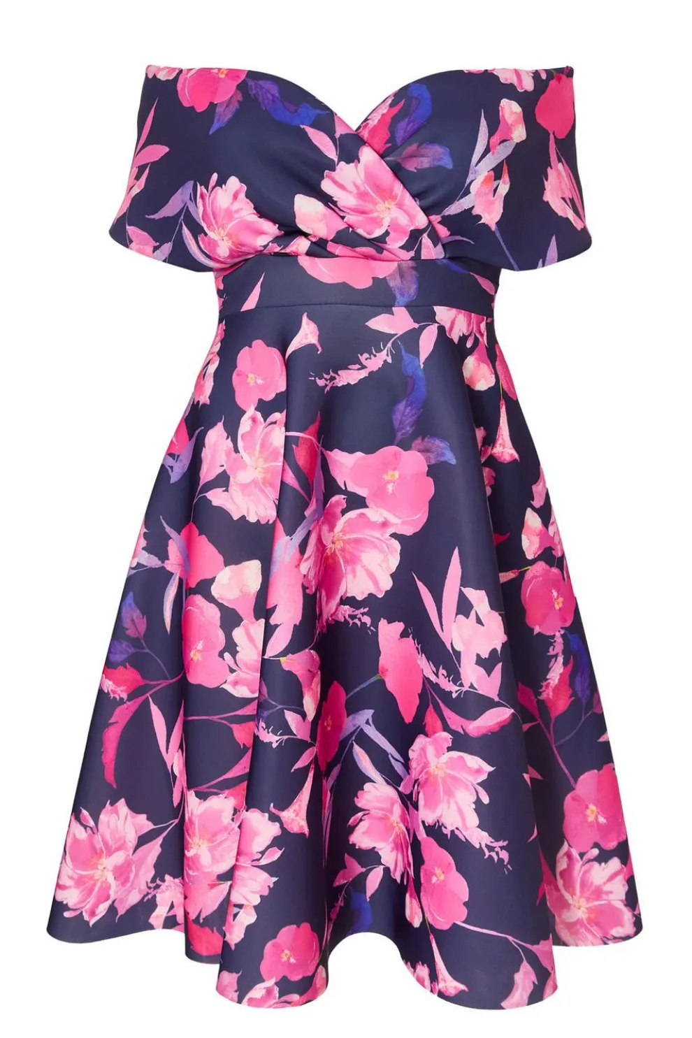Curve Navy Floral Skater Dress