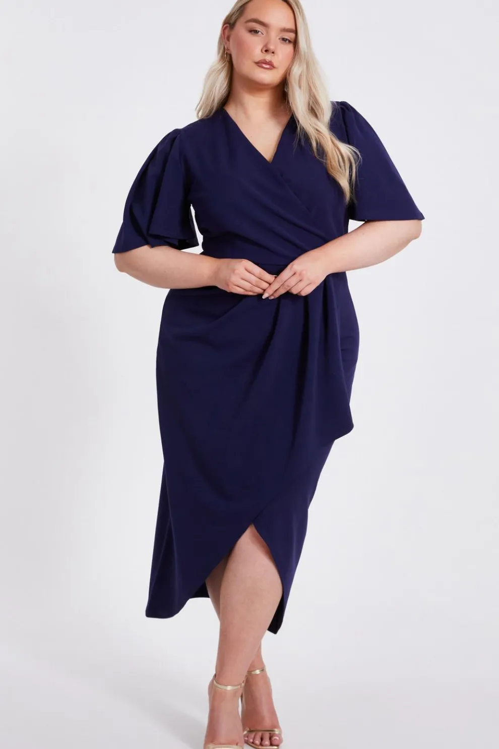 Curve Navy Wrap Midi Dress