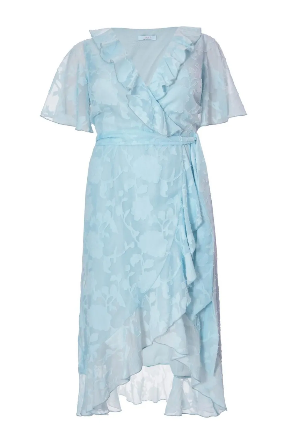 Curve Pale Blue Jacquard Frill Midaxi Dress