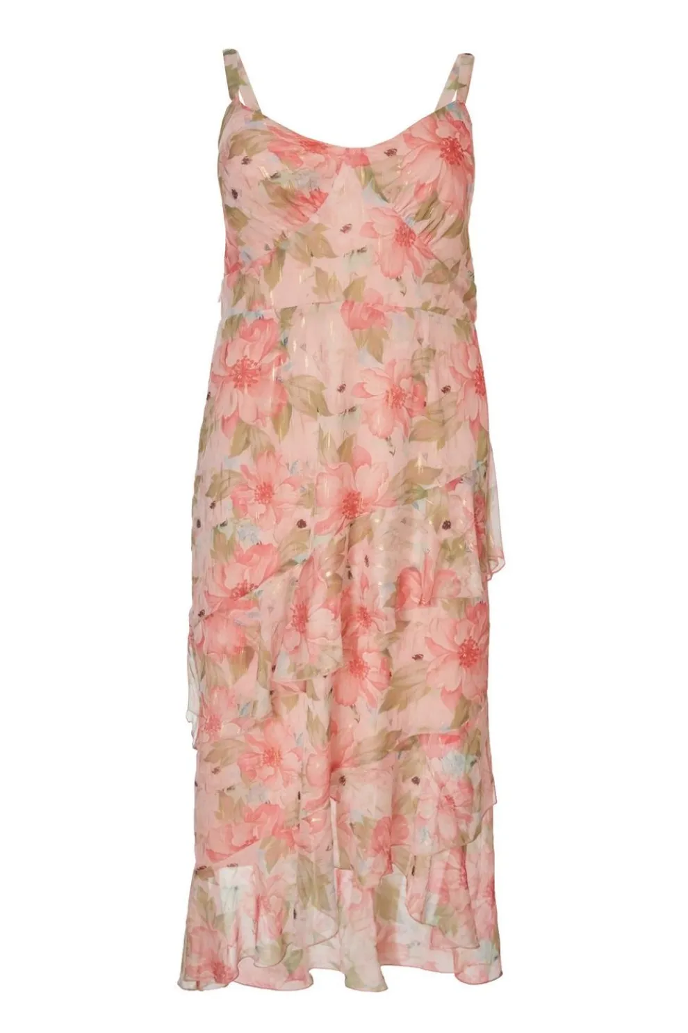 Curve Pink Floral Chiffon Midaxi Dress