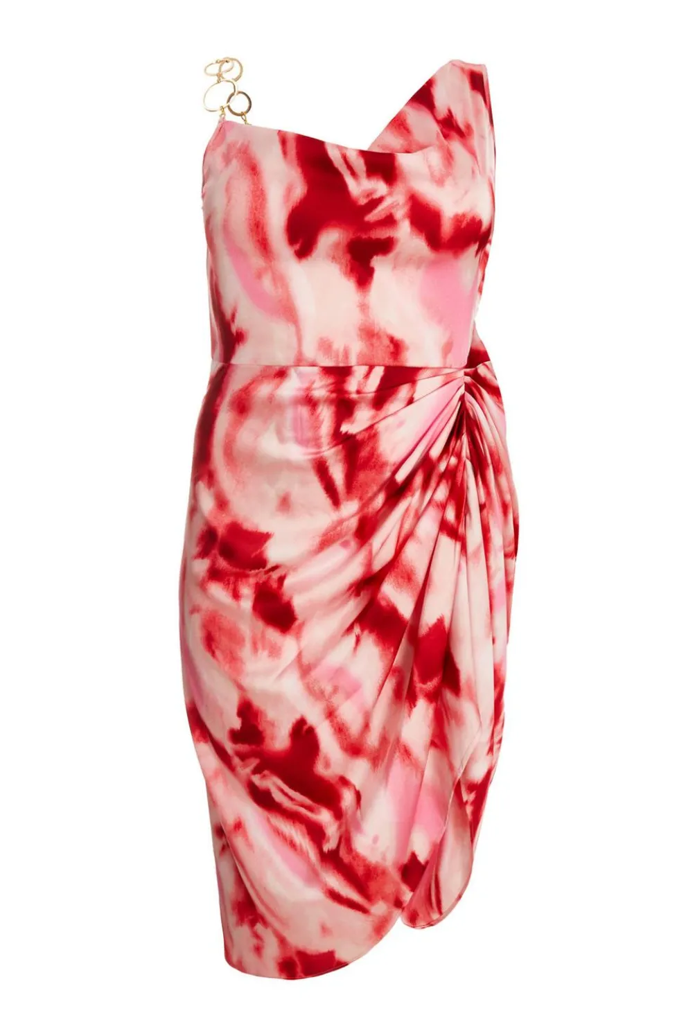 Curve Pink Satin Marble Print Midi Dress