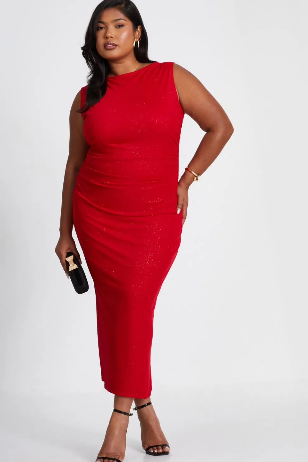 Curve Red Glitter Mesh Midaxi Dress