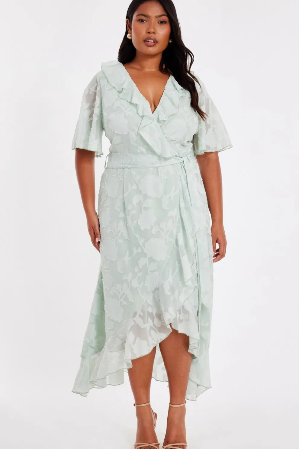 Curve Sage Jacquard Frill Midaxi Dress