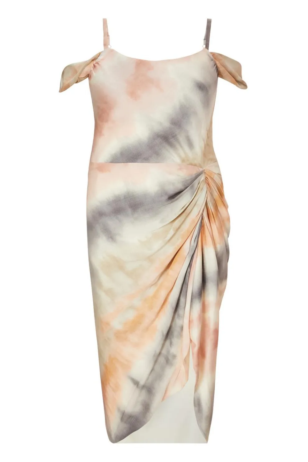 Curve Satin Marble Print Midi Dress