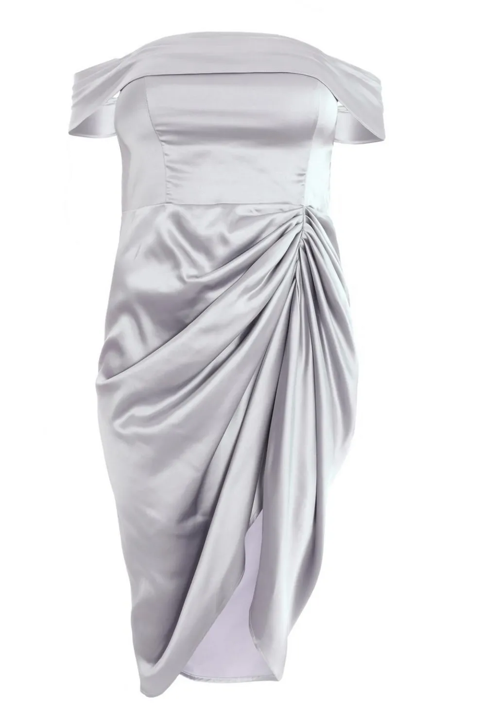 Curve Silver Satin Bardot Midi Dress