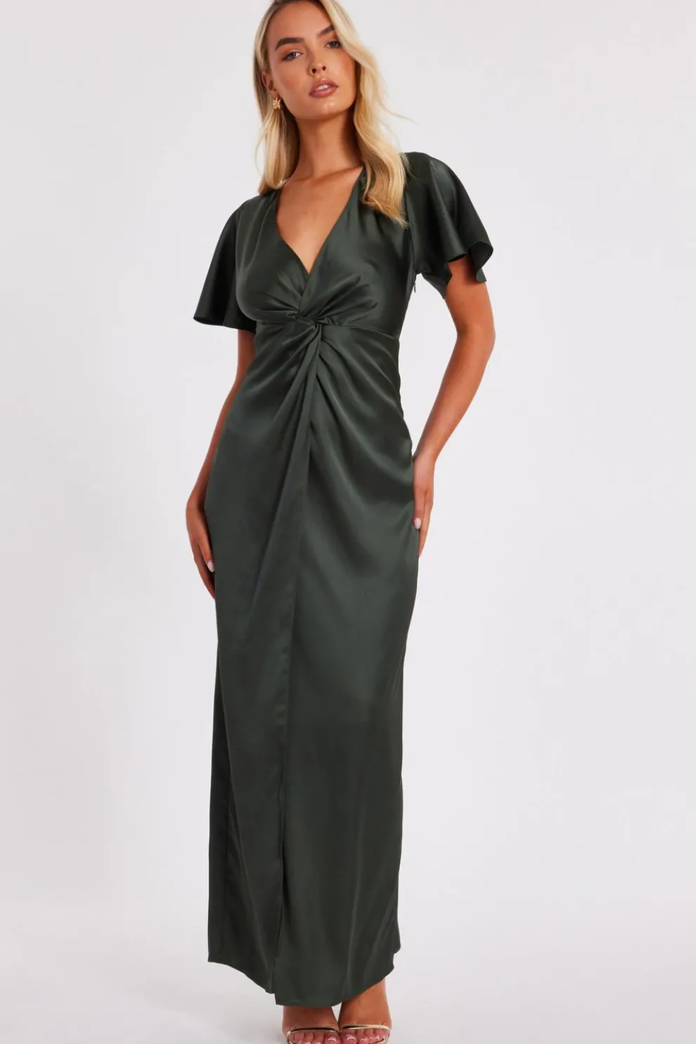Dark Green Satin Midaxi Dress
