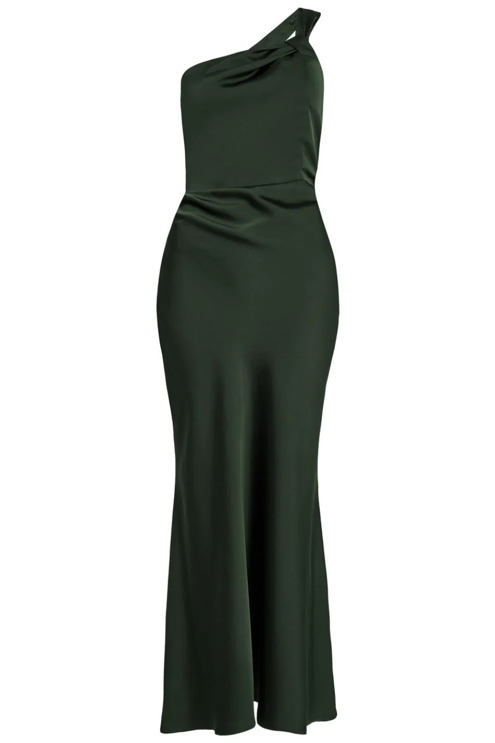 Dark Green Satin One Shoulder Midaxi Dress