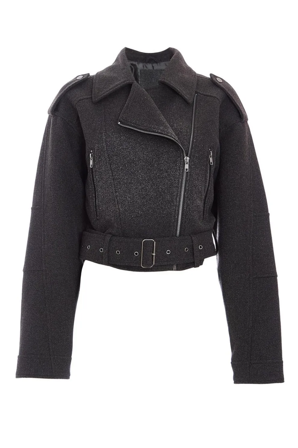 Dark Grey Cropped Biker Jacket