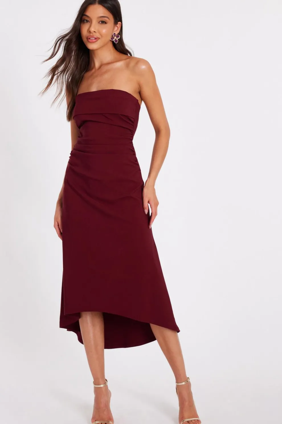 Dark Red Bandeau Midi Dress