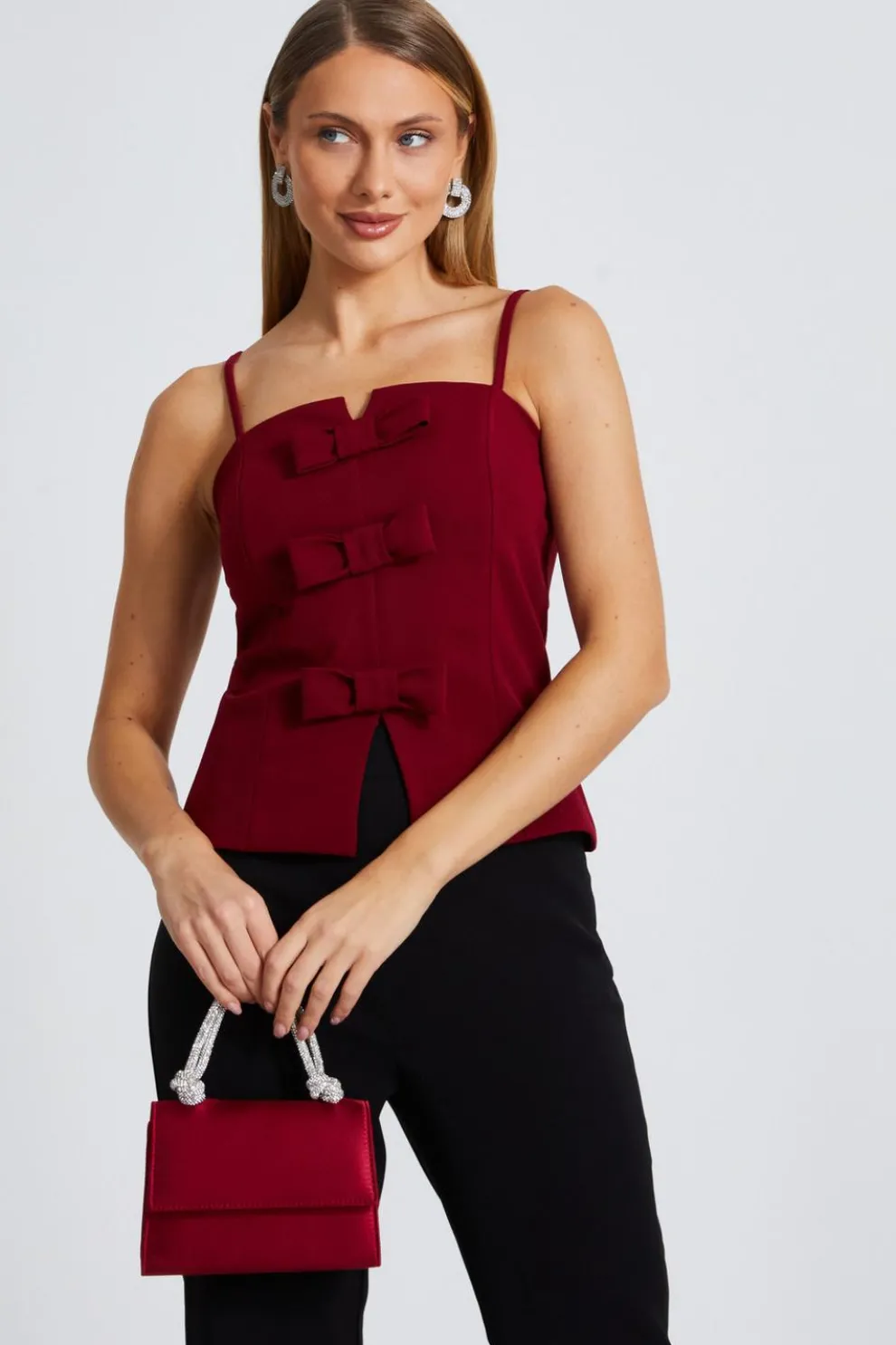 Dark Red Bow Front Top