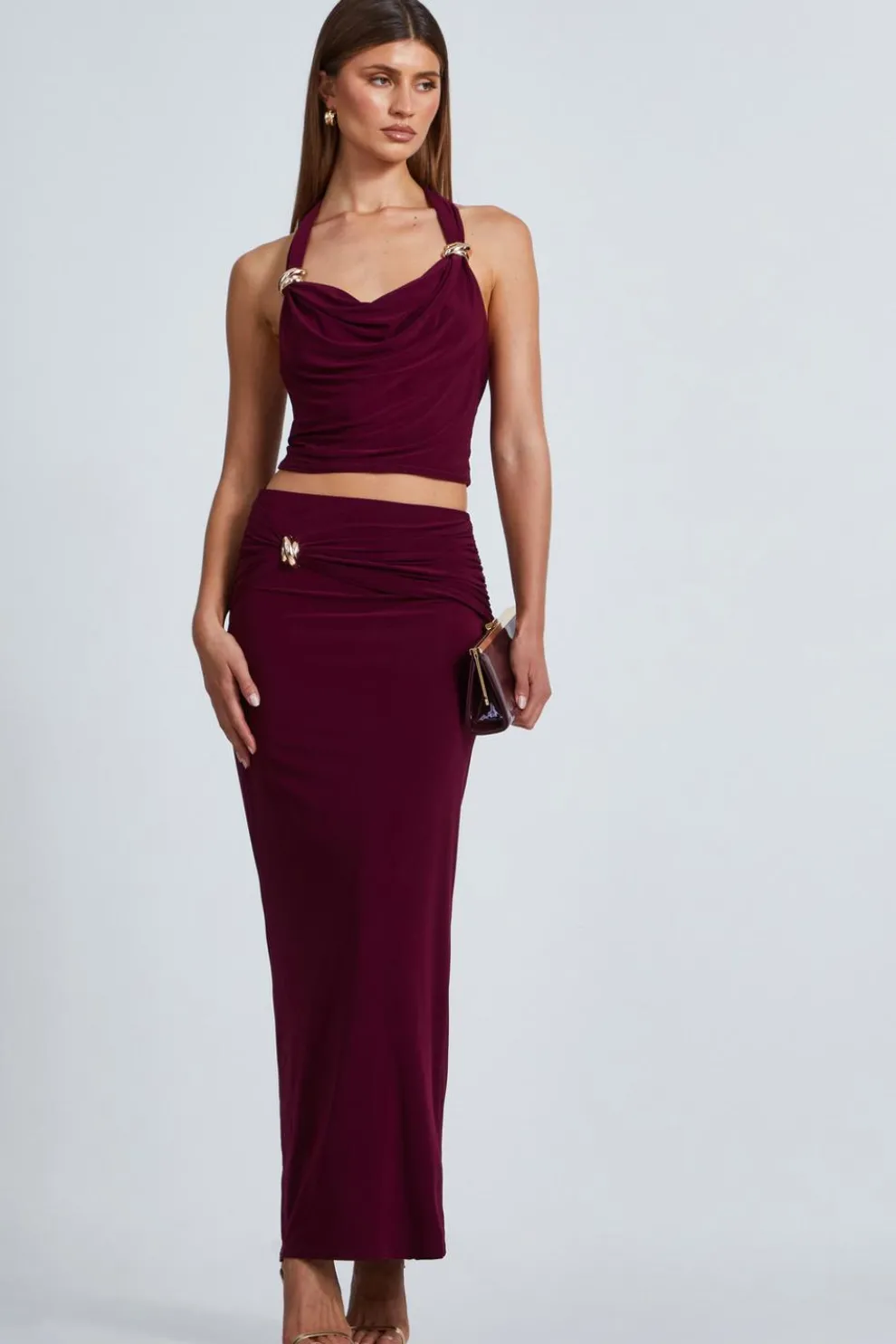 Dark Red Buckle Detail Crop Top