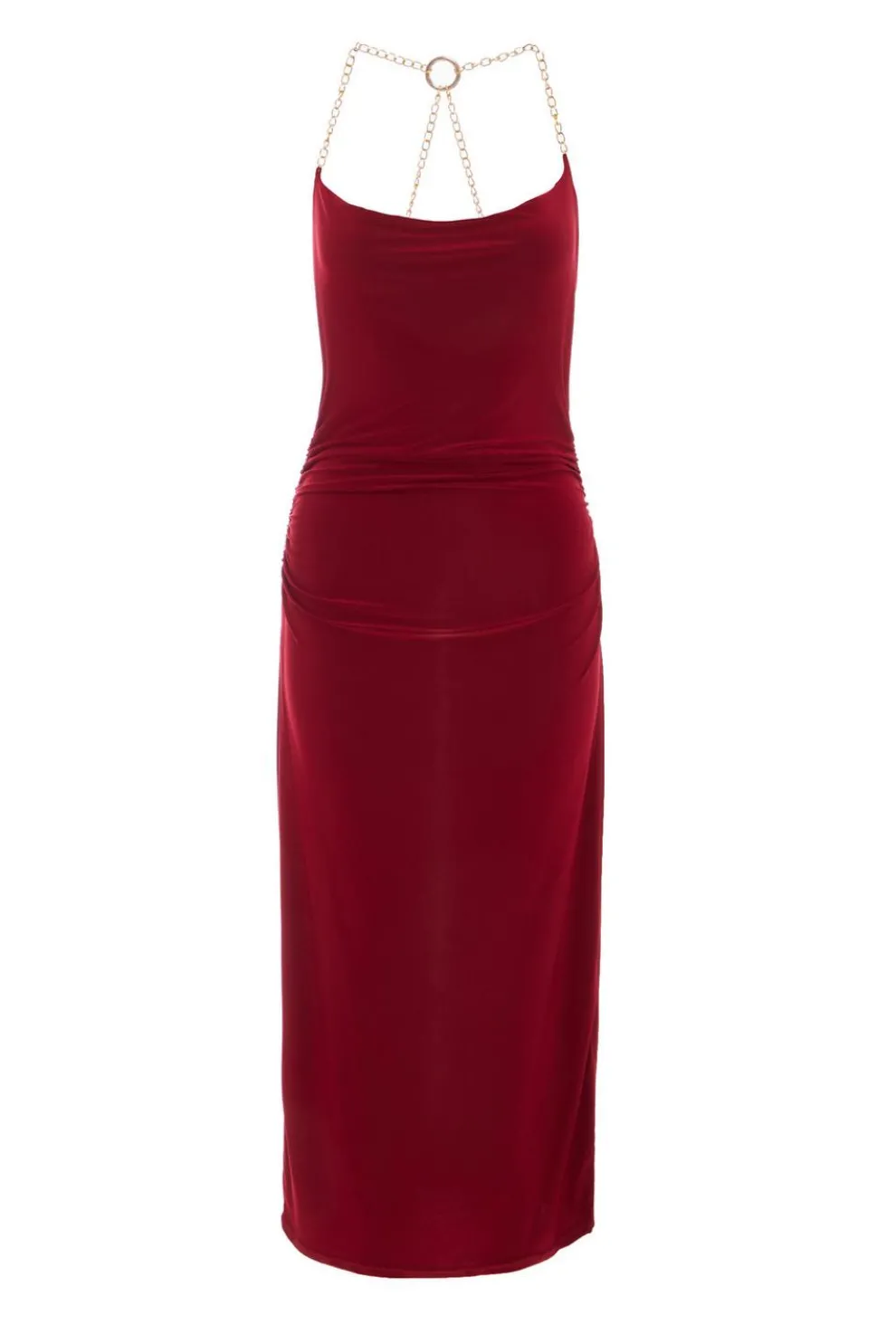 Dark Red Chain Strap Midaxi Dress