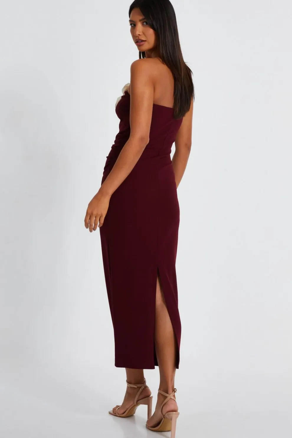 Dark Red Corsage Midaxi Dress