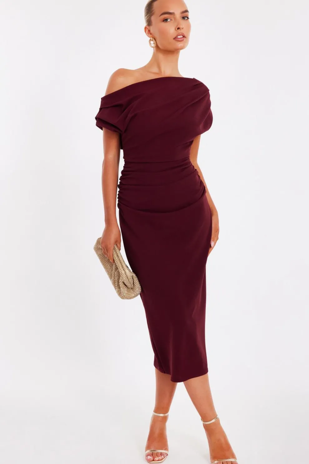 Dark Red Drop Shoulder Midi Dress