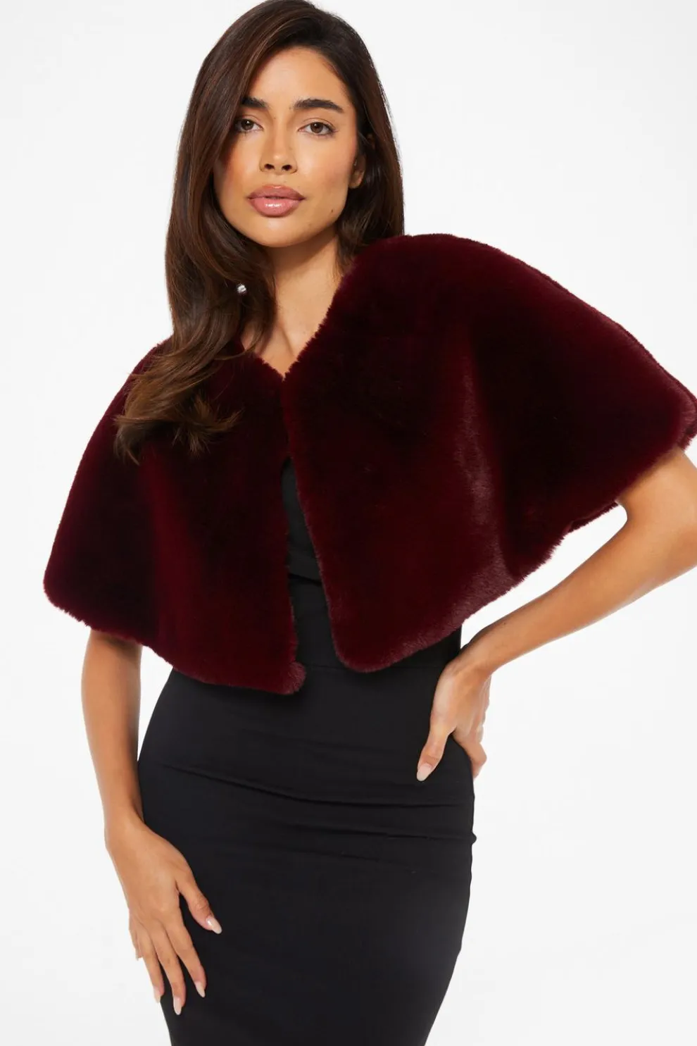 Dark Red Faux Fur Wrap