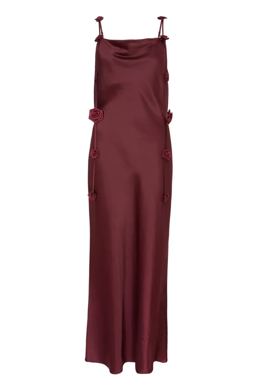 Dark Red Floral Trim Midaxi Dress