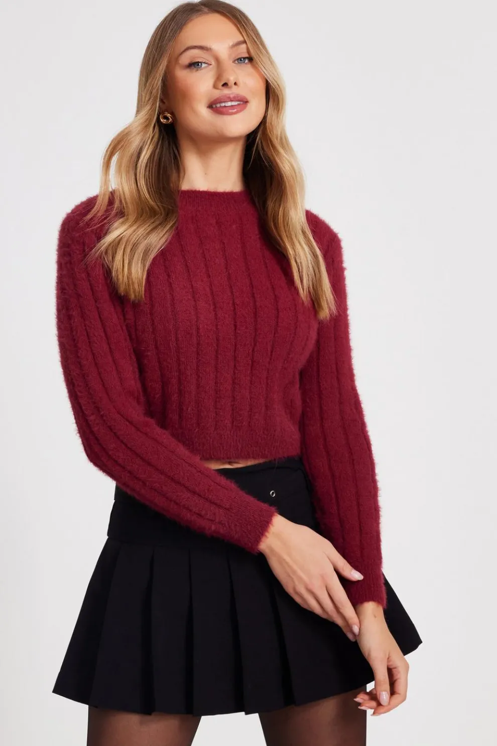 Dark Red Fluffy Knit Jumper