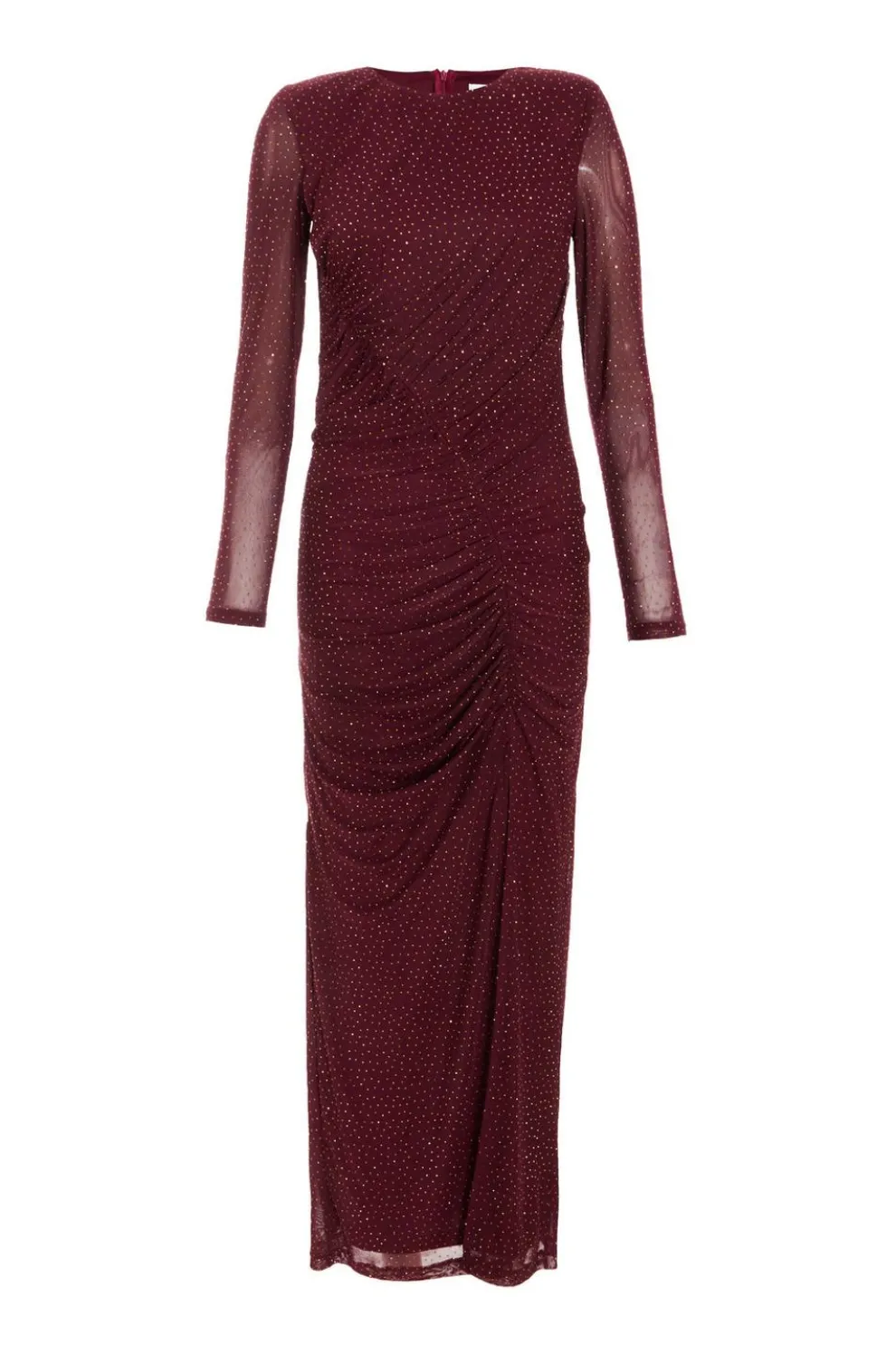 Dark Red Mesh Diamante Midaxi Dress