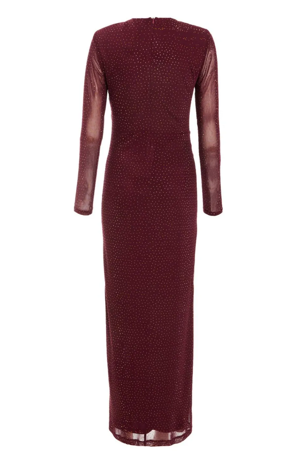 Dark Red Mesh Diamante Midaxi Dress