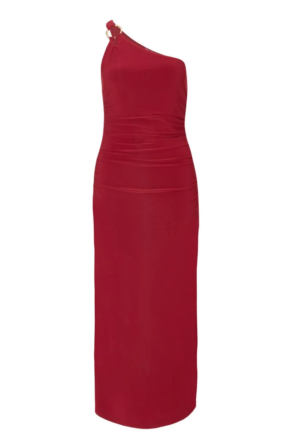 Dark Red One Shoulder Midaxi Dress
